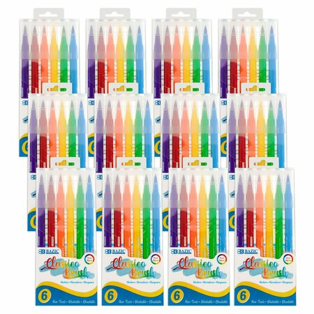 BAZIC PRODUCTS Washable Brush Markers, 6 Classic Colors, 72PK 1276